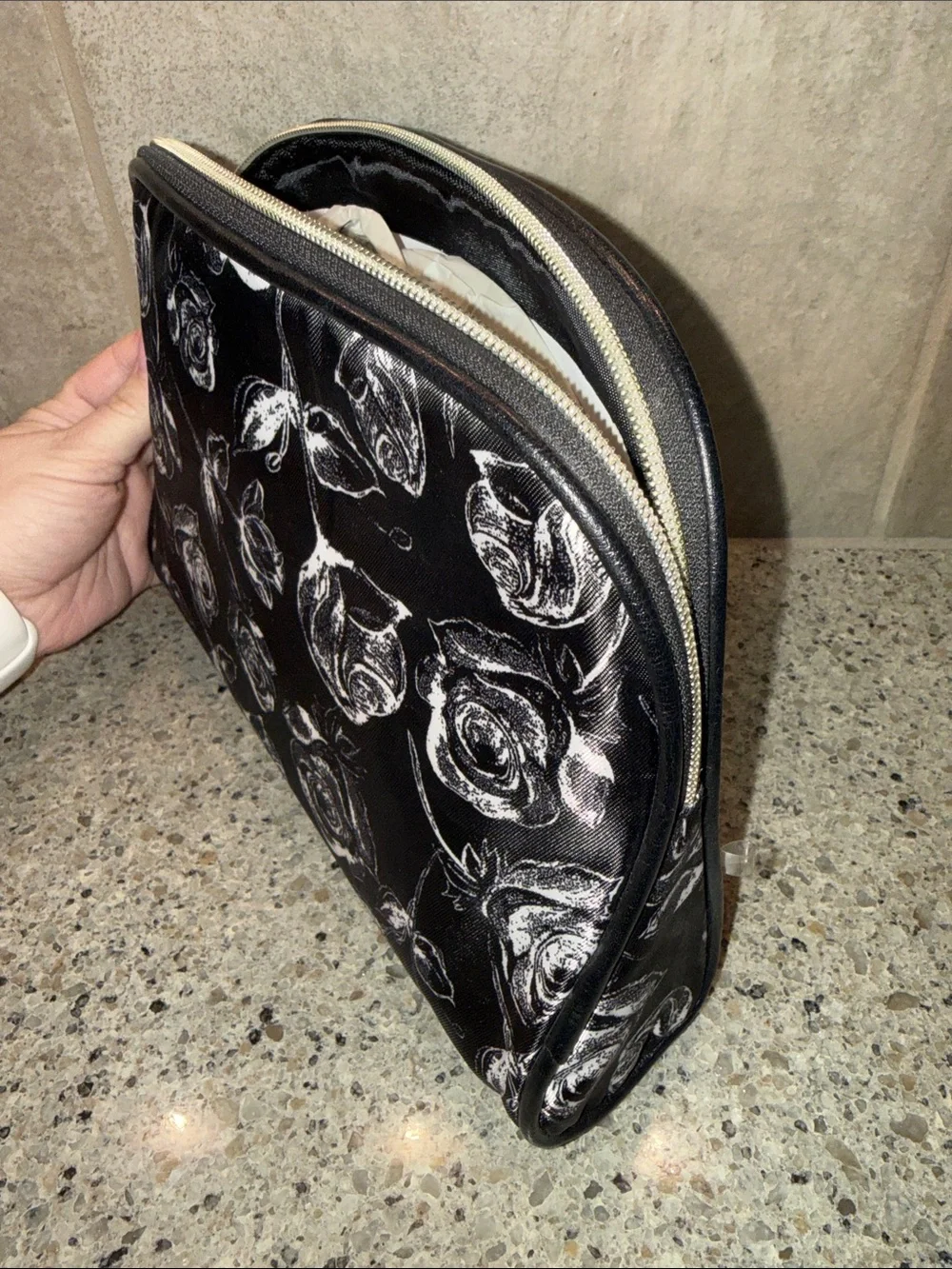 Black Rose Floral Print Cosmetic Pouch